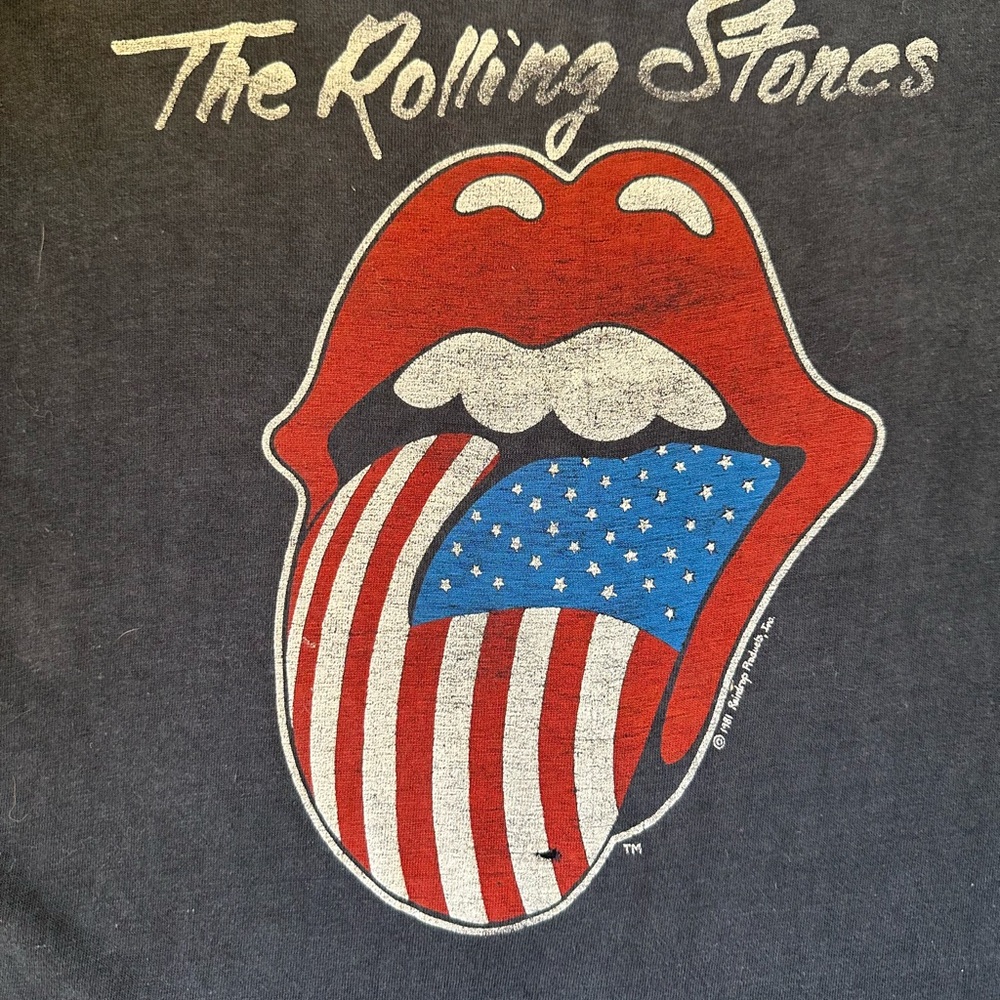 Authentic 1981 Rolling Stones Black Tee with Red, Blue, White Union Jack XL